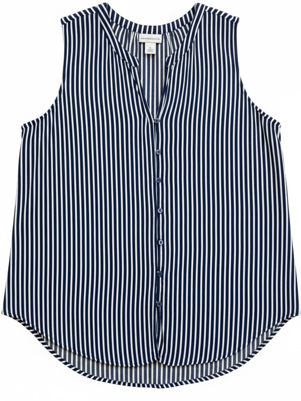 Liz Claiborne Sz L Blue & White Sleeveless Button Front Top Lightweight | GUC